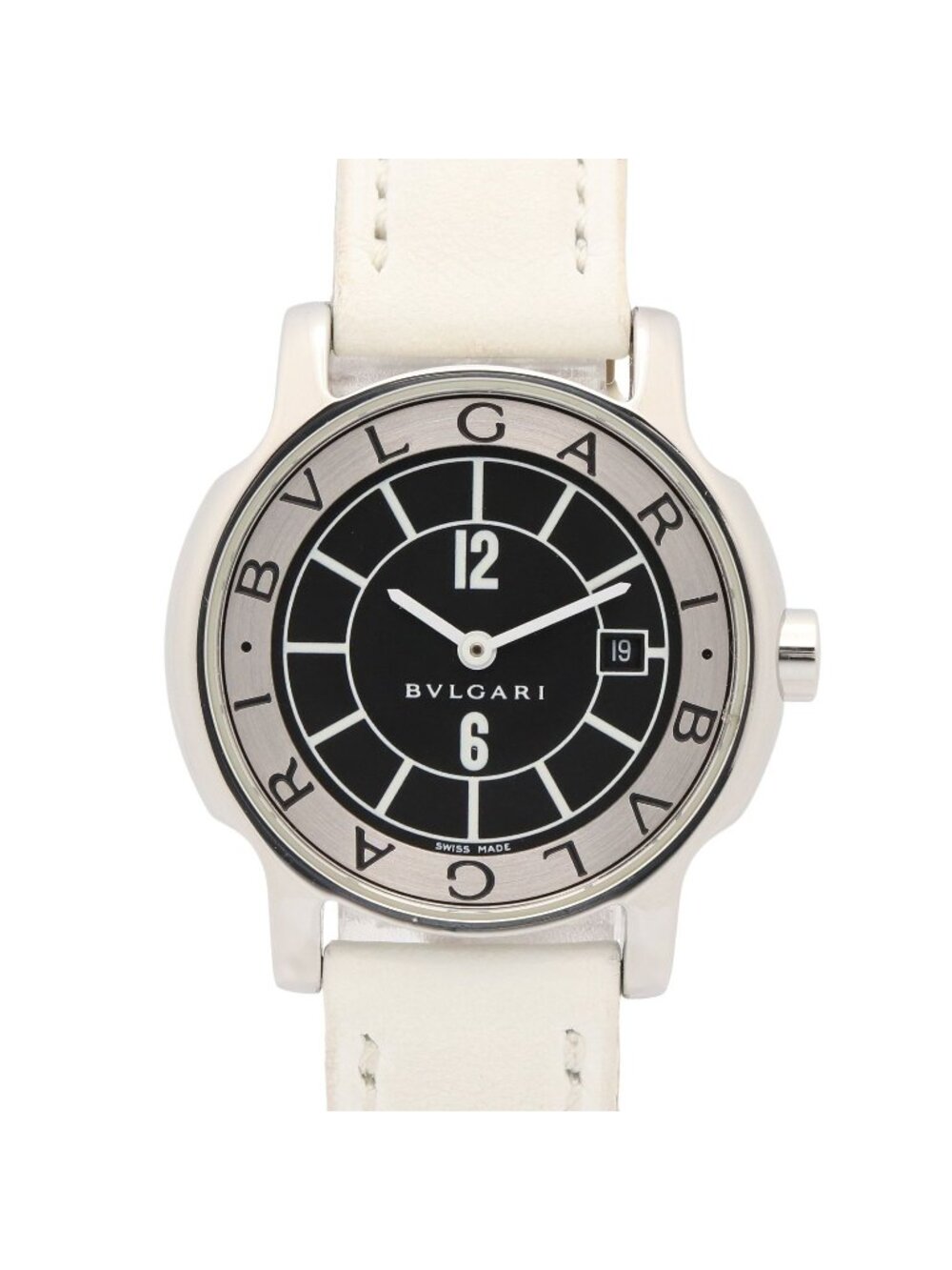 Bvlgari Watch Solotempo Black Stainless Steel Leather Strap